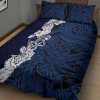 Blue Samoa Tattoo Quilt Bed Set Plumeria Samoan Ocean Tatau Pattern - Polynesian Pride
