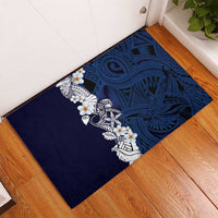 Blue Samoa Tattoo Rubber Doormat Plumeria Samoan Ocean Tatau Pattern - Polynesian Pride