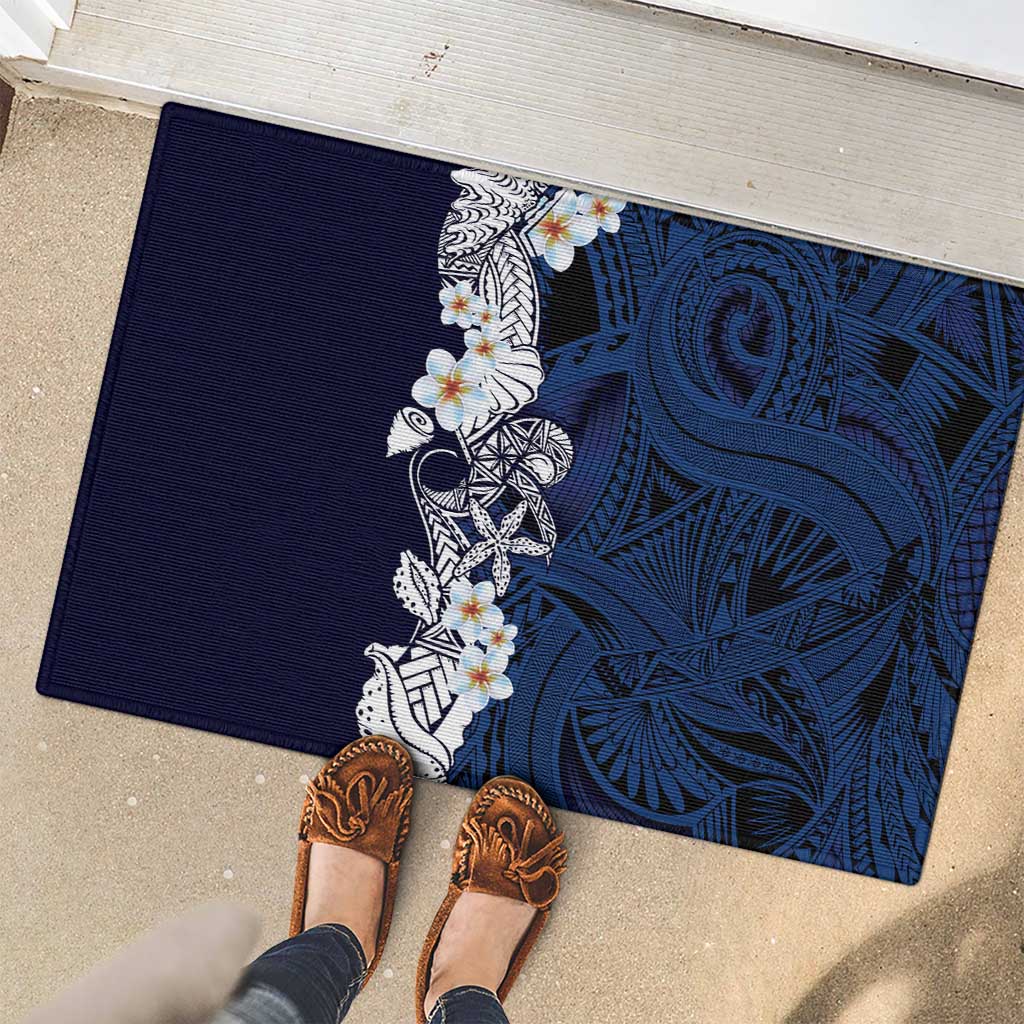Blue Samoa Tattoo Rubber Doormat Plumeria Samoan Ocean Tatau Pattern - Polynesian Pride