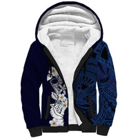 Blue Samoa Tattoo Sherpa Hoodie Plumeria Samoan Ocean Tatau Pattern - Polynesian Pride