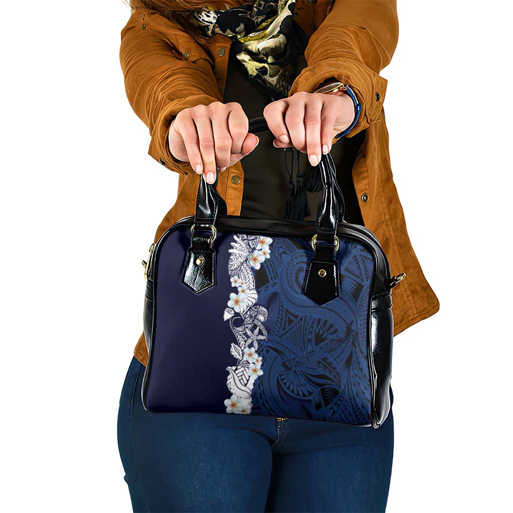Blue Samoa Tattoo Shoulder Handbag Plumeria Samoan Ocean Tatau Pattern LT14 One Size Blue - Polynesian Pride