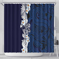 Blue Samoa Tattoo Shower Curtain Plumeria Samoan Ocean Tatau Pattern - Polynesian Pride