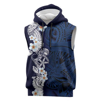Blue Samoa Tattoo Sleeveless Hoodie Plumeria Samoan Ocean Tatau Pattern - Polynesian Pride