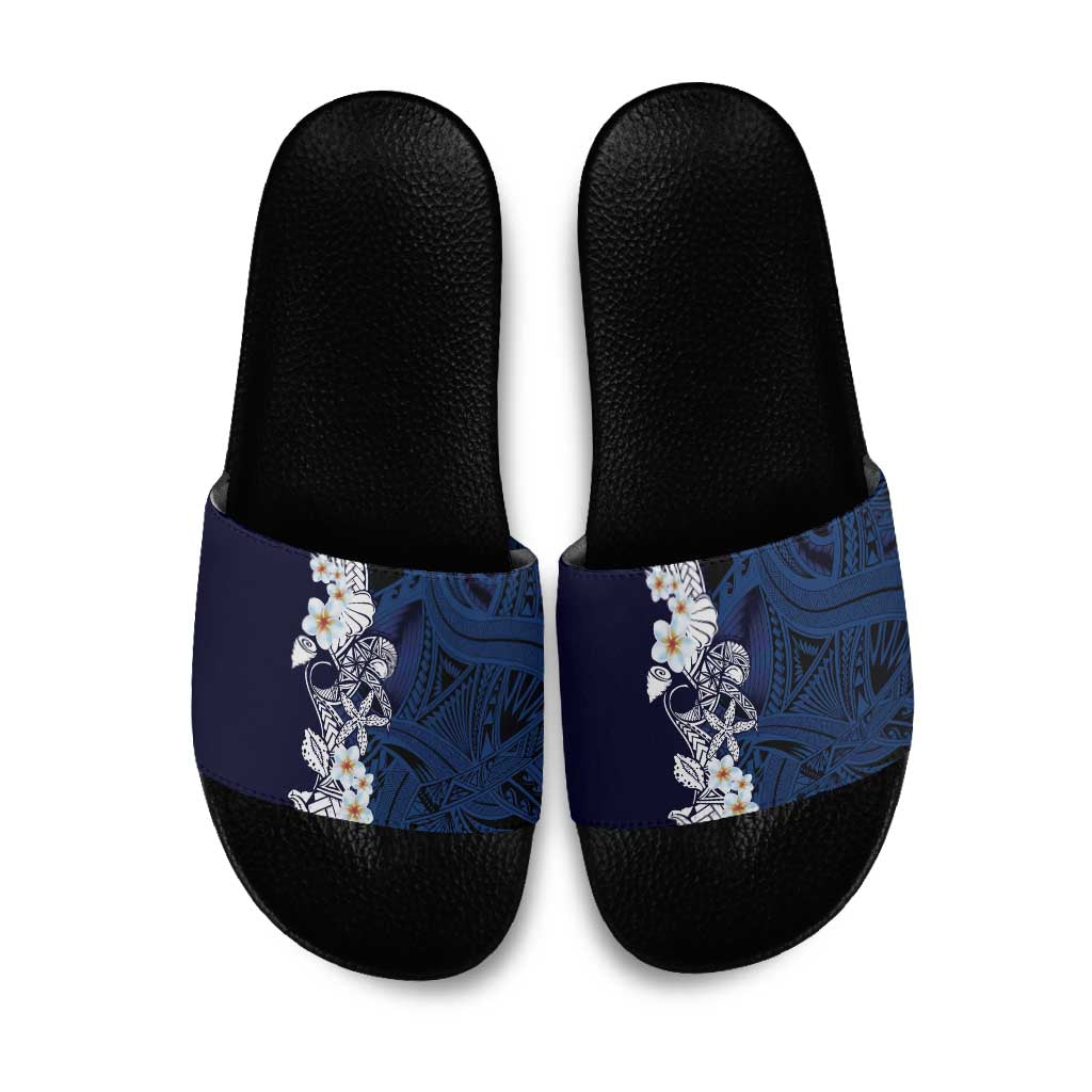 Blue Samoa Tattoo Slide Sandals Plumeria Samoan Ocean Tatau Pattern LT14 Blue - Polynesian Pride