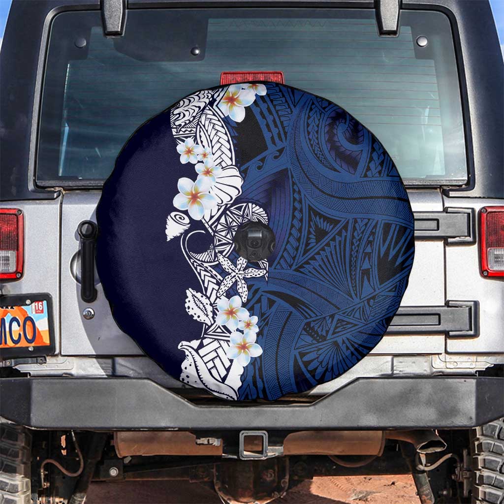 Blue Samoa Tattoo Spare Tire Cover Plumeria Samoan Ocean Tatau Pattern LT14 Blue - Polynesian Pride