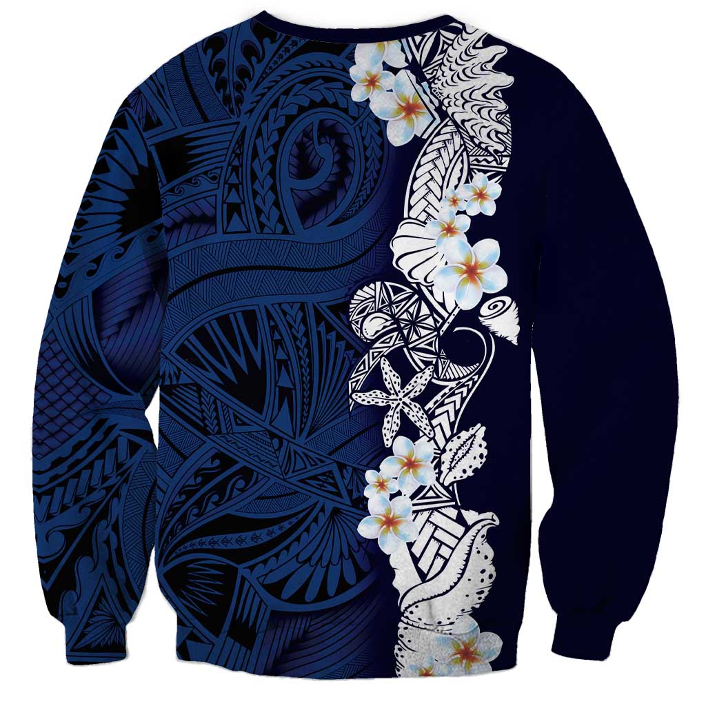 Blue Samoa Tattoo Sweatshirt Plumeria Samoan Ocean Tatau Pattern - Polynesian Pride