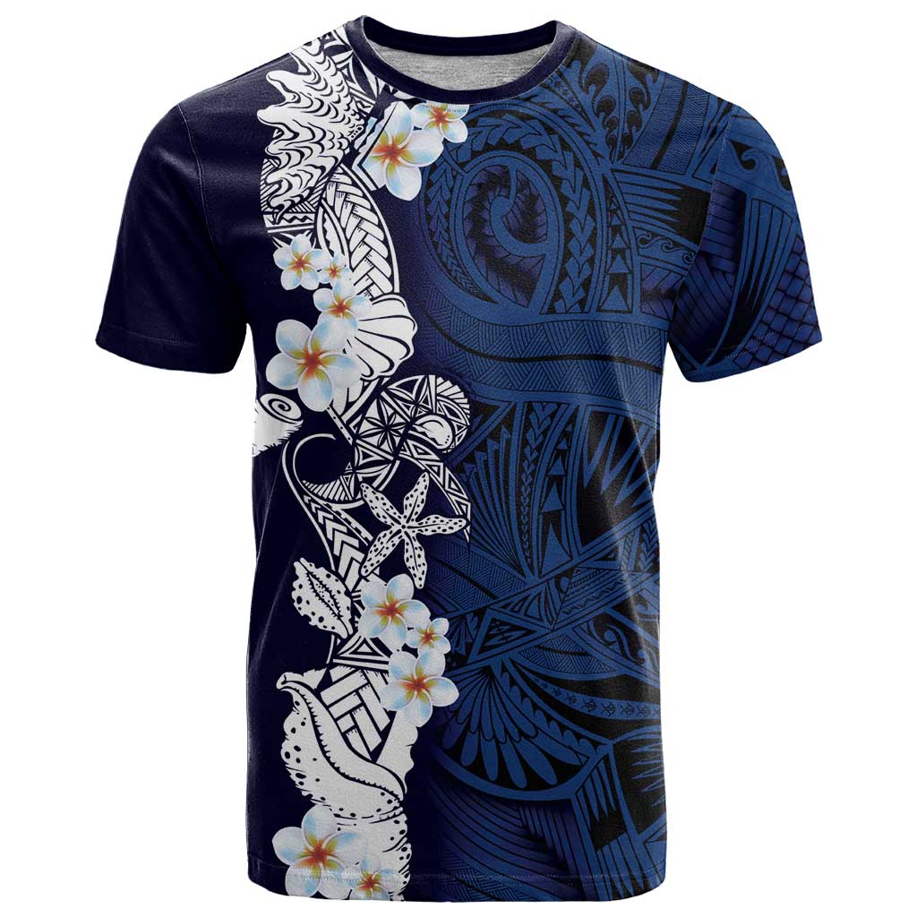 Blue Samoa Tattoo T Shirt Plumeria Samoan Ocean Tatau Pattern - Polynesian Pride