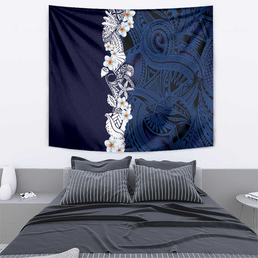 Blue Samoa Tattoo Tapestry Plumeria Samoan Ocean Tatau Pattern - Polynesian Pride