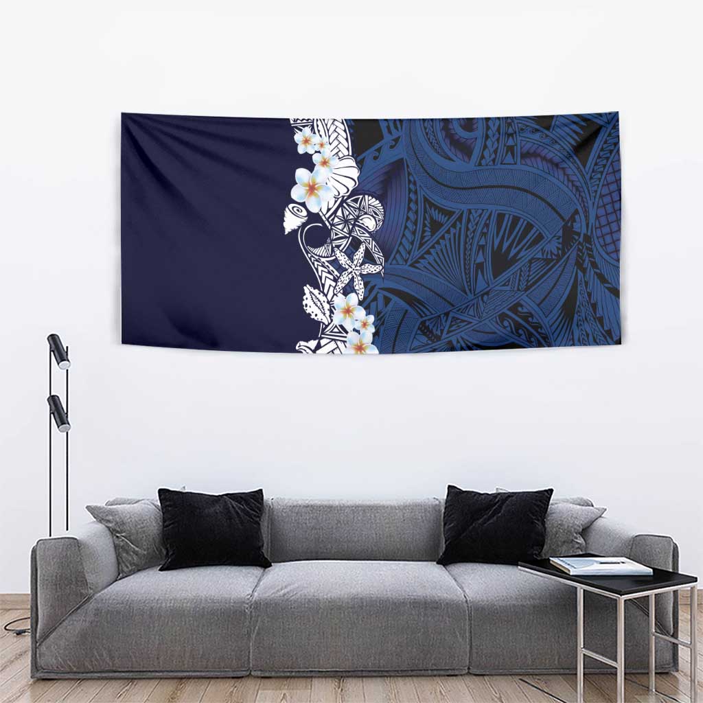 Blue Samoa Tattoo Tapestry Plumeria Samoan Ocean Tatau Pattern - Polynesian Pride