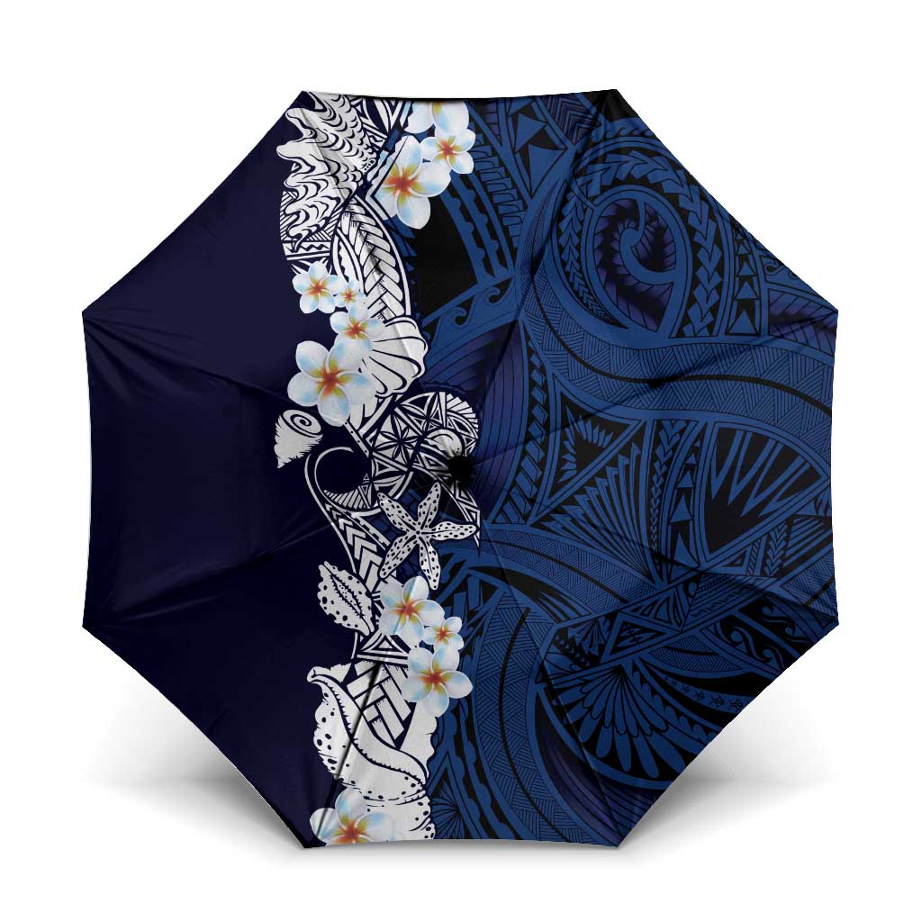 Blue Samoa Tattoo Umbrella Plumeria Samoan Ocean Tatau Pattern LT14 One Size Folded 11.42 inch Opened Diameter 37.4 inch Blue - Polynesian Pride