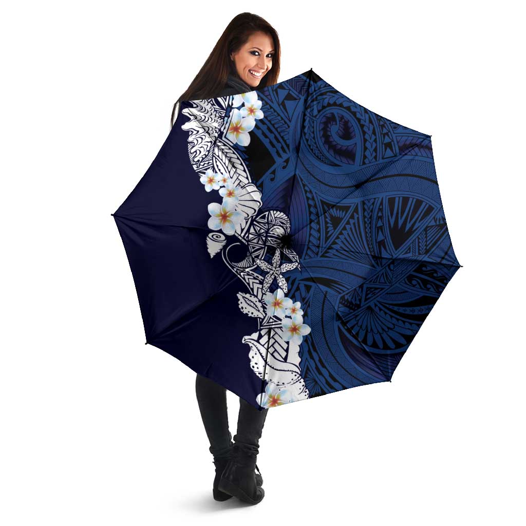 Blue Samoa Tattoo Umbrella Plumeria Samoan Ocean Tatau Pattern - Polynesian Pride