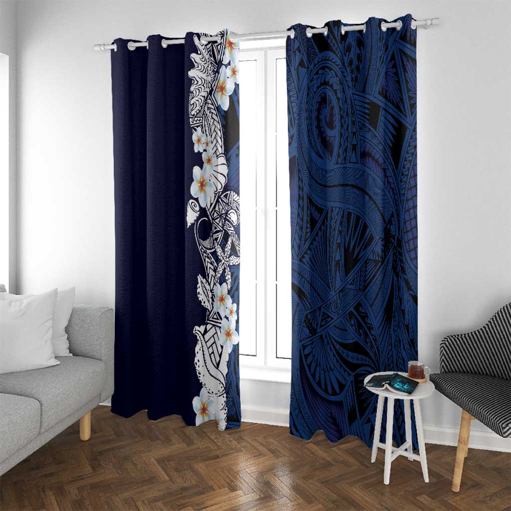 Blue Samoa Tattoo Window Curtain Plumeria Samoan Ocean Tatau Pattern - Polynesian Pride