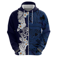 Blue Samoa Tattoo Zip Hoodie Plumeria Samoan Ocean Tatau Pattern - Polynesian Pride