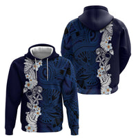 Blue Samoa Tattoo Zip Hoodie Plumeria Samoan Ocean Tatau Pattern - Polynesian Pride