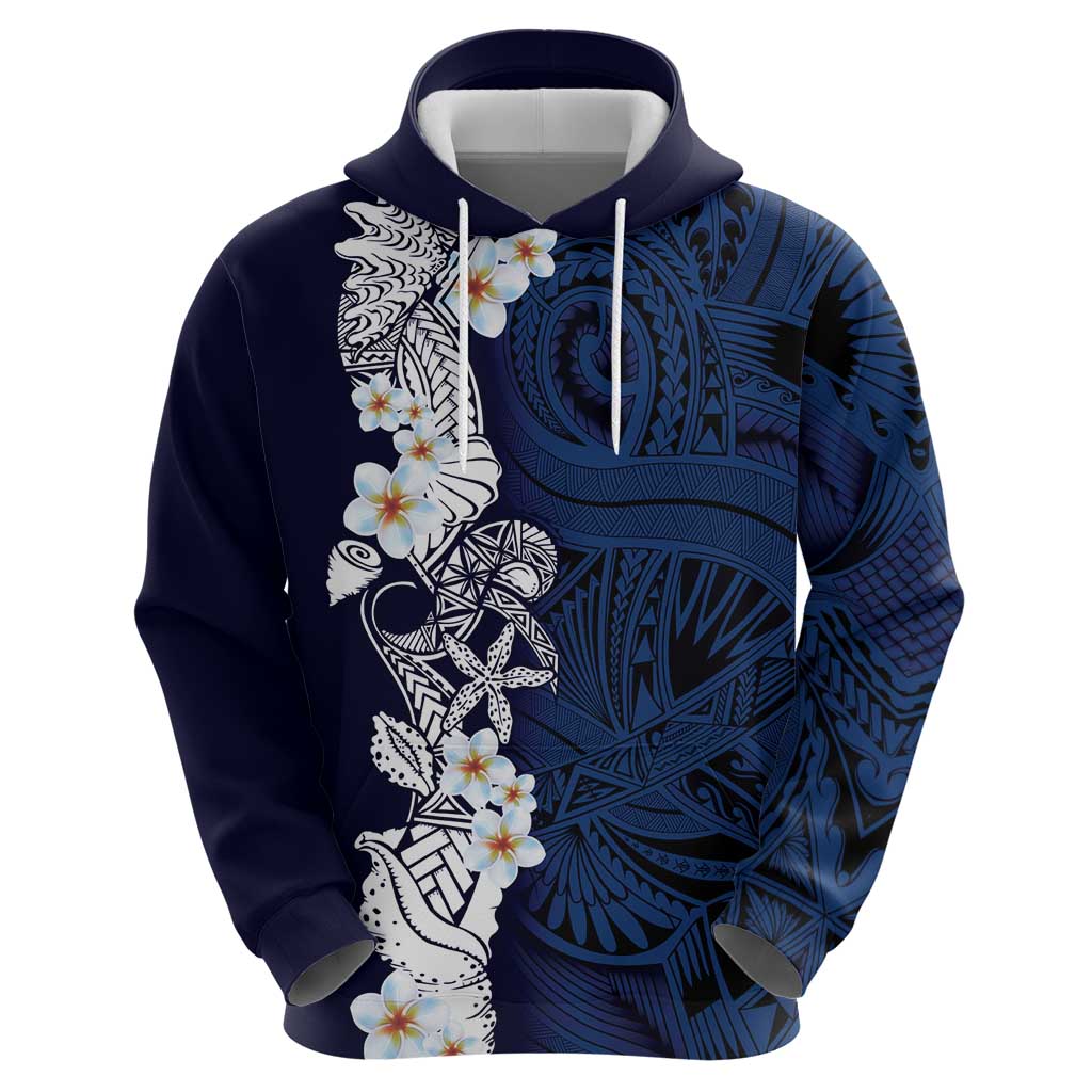 Blue Samoa Tattoo Zip Hoodie Plumeria Samoan Ocean Tatau Pattern - Polynesian Pride