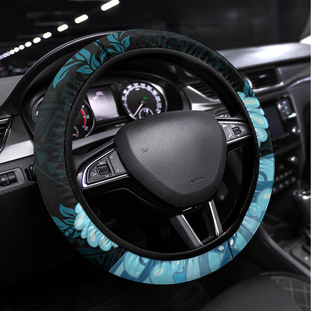 Ia Orana Tahiti Steering Wheel Cover Tahitian Girl With Tiare Apetahi Blue Version LT14 Universal Fit Blue - Polynesian Pride