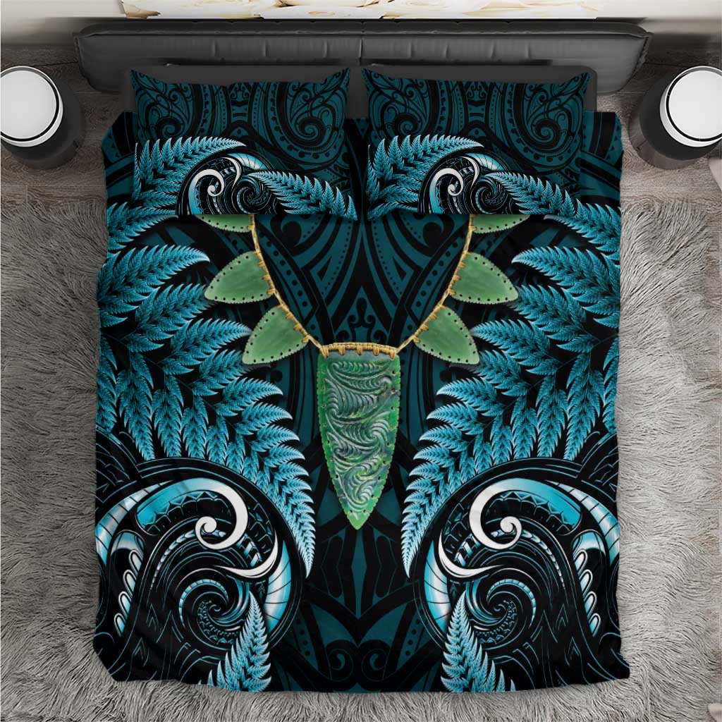 Aotearoa Pounamu Niho Bedding Set Silver Fern Mix Maori Pattern - Turquoise LT14 Turquoise - Polynesian Pride