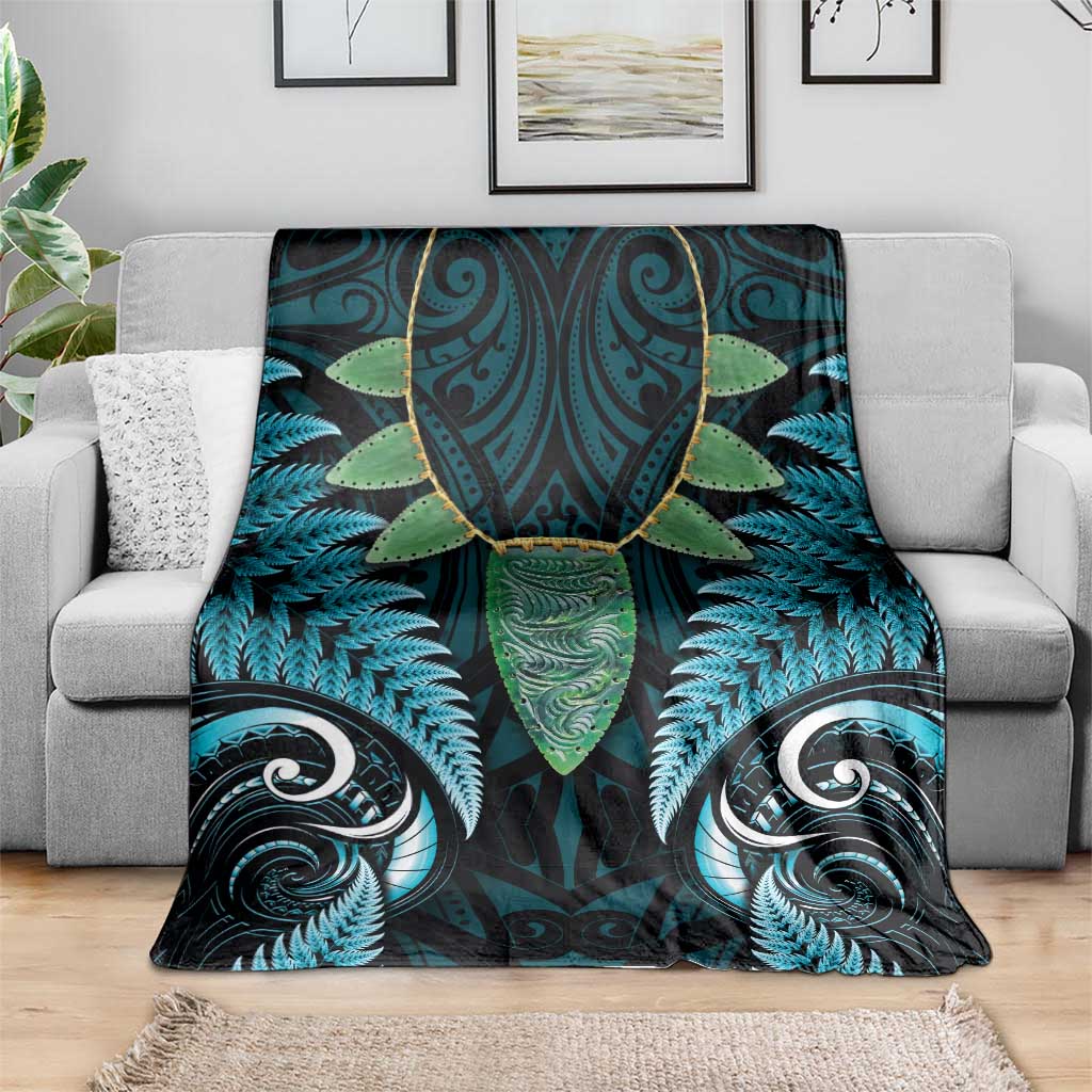Aotearoa Pounamu Niho Blanket Silver Fern Mix Maori Pattern - Turquoise