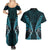 Aotearoa Pounamu Niho Couples Matching Summer Maxi Dress and Hawaiian Shirt Silver Fern Mix Maori Pattern - Turquoise