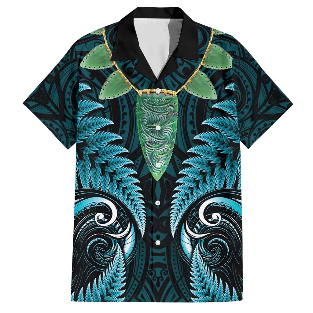 Aotearoa Pounamu Niho Family Matching Tank Maxi Dress and Hawaiian Shirt Silver Fern Mix Maori Pattern - Turquoise LT14 Dad's Shirt - Short Sleeve Turquoise - Polynesian Pride