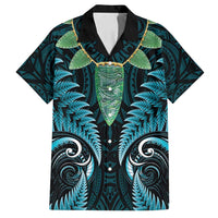 Aotearoa Pounamu Niho Family Matching Tank Maxi Dress and Hawaiian Shirt Silver Fern Mix Maori Pattern - Turquoise LT14 Dad's Shirt - Short Sleeve Turquoise - Polynesian Pride