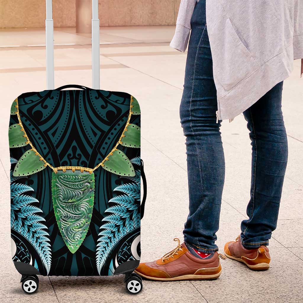 Aotearoa Pounamu Niho Luggage Cover Silver Fern Mix Maori Pattern - Turquoise LT14 Turquoise - Polynesian Pride