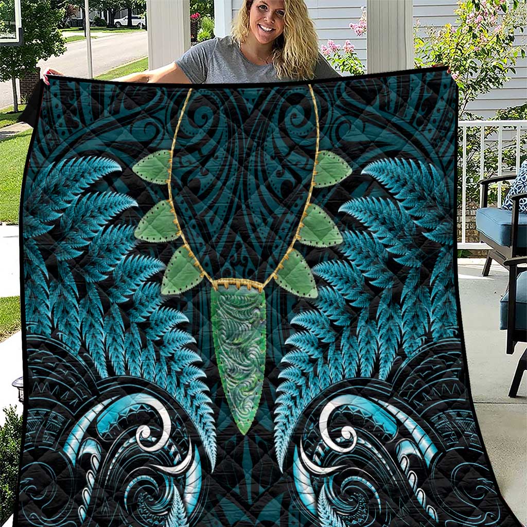 Aotearoa Pounamu Niho Quilt Silver Fern Mix Maori Pattern - Turquoise LT14 Turquoise - Polynesian Pride