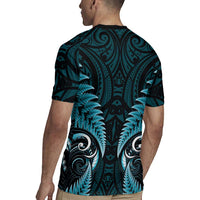 Aotearoa Pounamu Niho Rugby Jersey Silver Fern Mix Maori Pattern - Turquoise