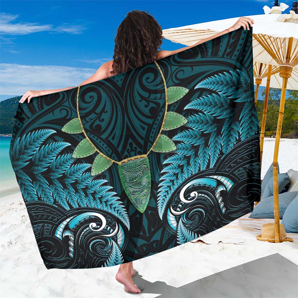 Aotearoa Pounamu Niho Sarong Silver Fern Mix Maori Pattern - Turquoise LT14 One Size 44 x 66 inches Turquoise - Polynesian Pride