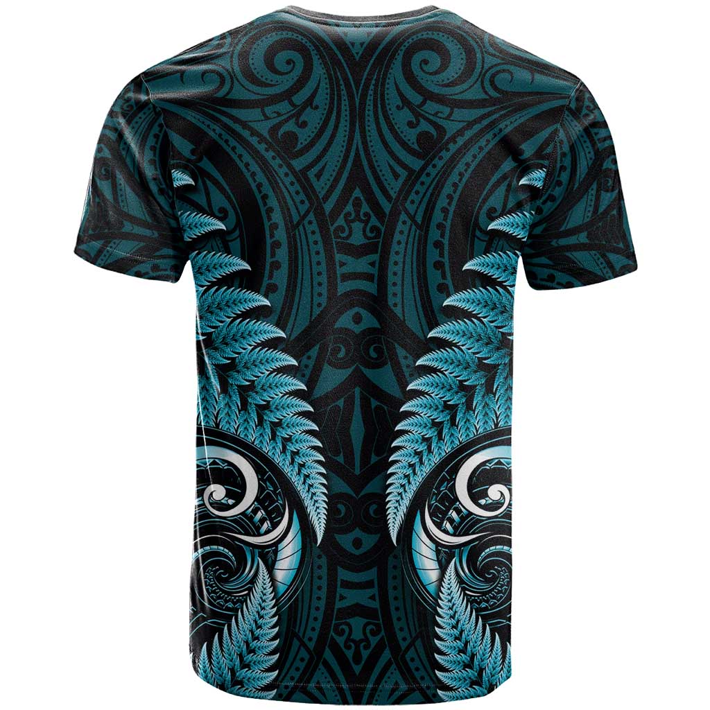 Aotearoa Pounamu Niho T Shirt Silver Fern Mix Maori Pattern - Turquoise
