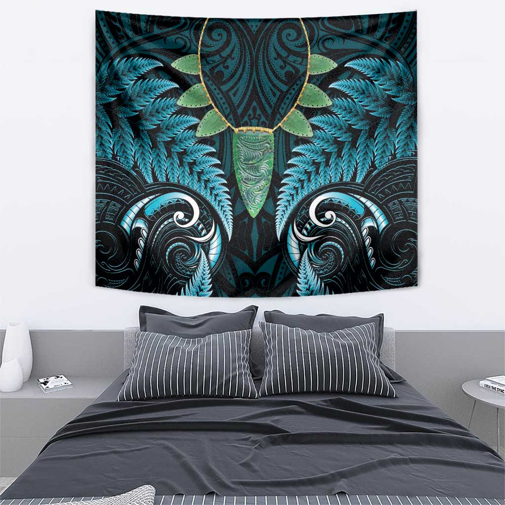 Aotearoa Pounamu Niho Tapestry Silver Fern Mix Maori Pattern - Turquoise