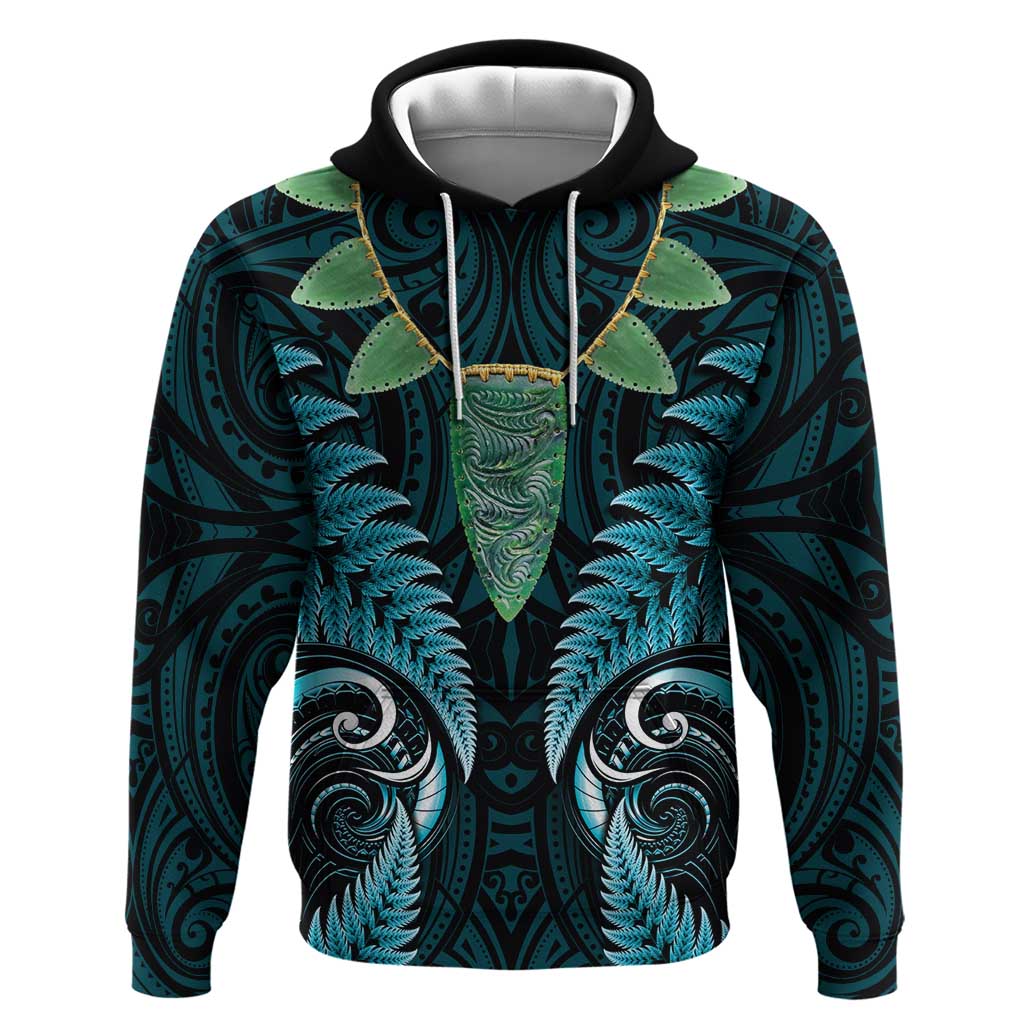 Aotearoa Pounamu Niho Zip Hoodie Silver Fern Mix Maori Pattern - Turquoise LT14 Pullover Hoodie Turquoise - Polynesian Pride
