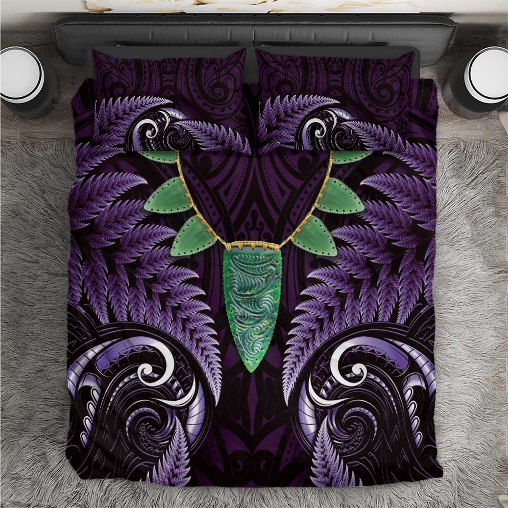 Aotearoa Pounamu Niho Bedding Set Silver Fern Mix Maori Pattern - Purple LT14 Purple - Polynesian Pride