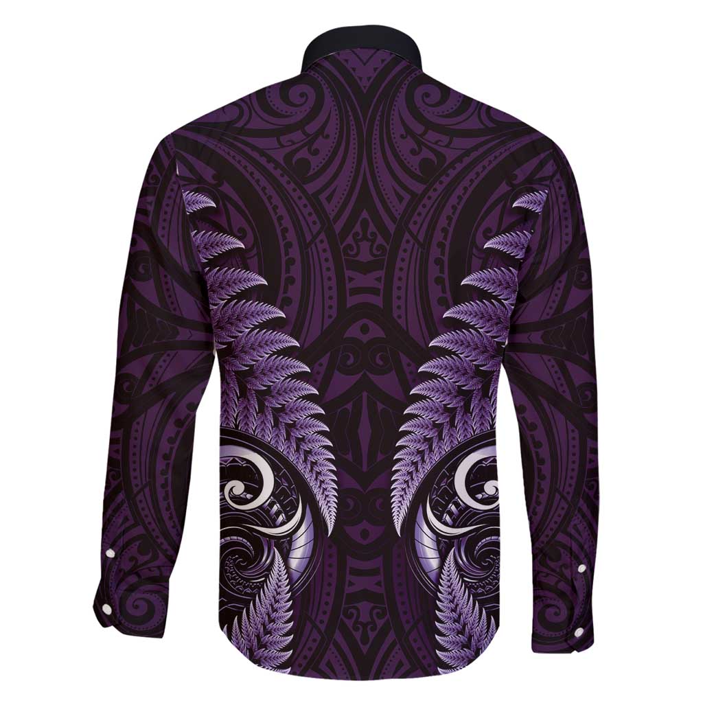 Aotearoa Pounamu Niho Family Matching Mermaid Dress and Hawaiian Shirt Silver Fern Mix Maori Pattern - Purple LT14 - Polynesian Pride