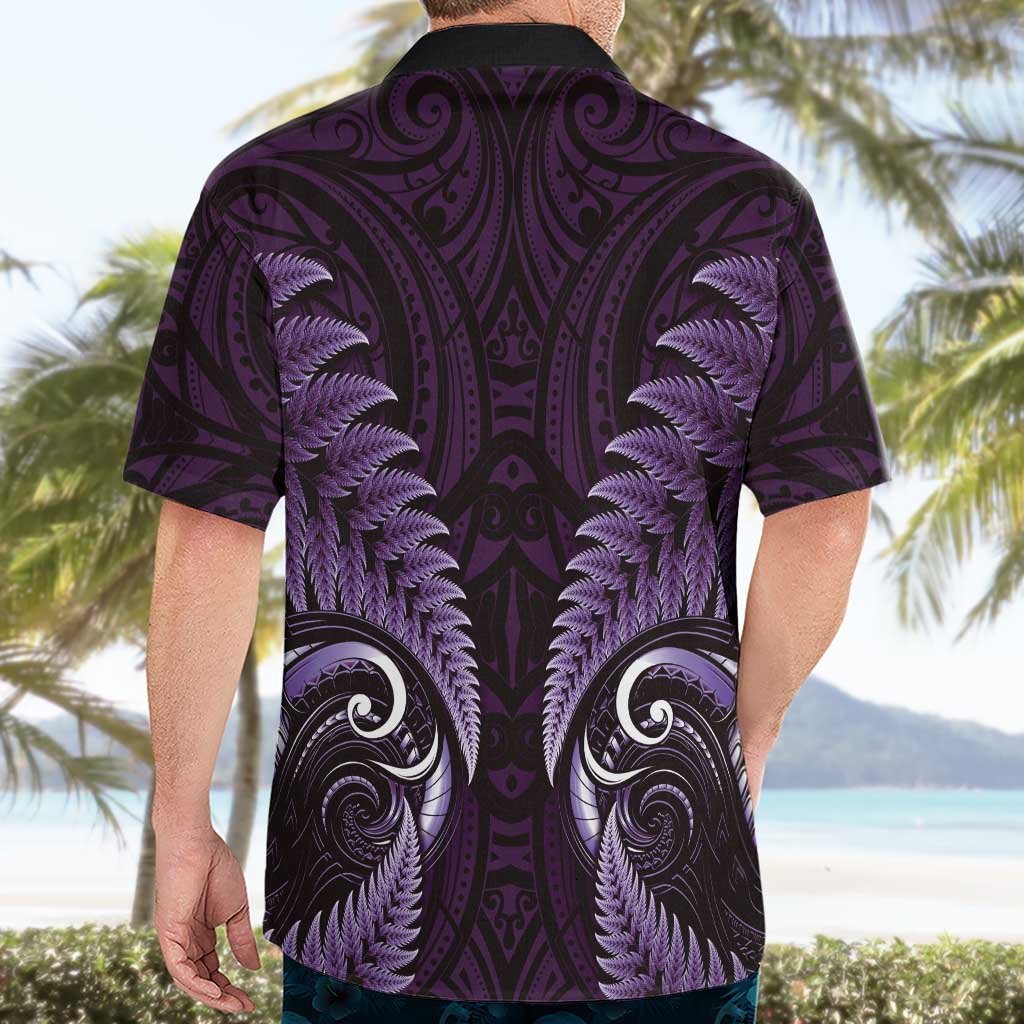 Aotearoa Pounamu Niho Hawaiian Shirt Silver Fern Mix Maori Pattern - Purple
