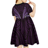 Aotearoa Pounamu Niho Kid Short Sleeve Dress Silver Fern Mix Maori Pattern - Purple