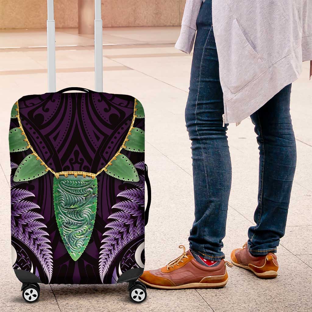 Aotearoa Pounamu Niho Luggage Cover Silver Fern Mix Maori Pattern - Purple LT14 Purple - Polynesian Pride