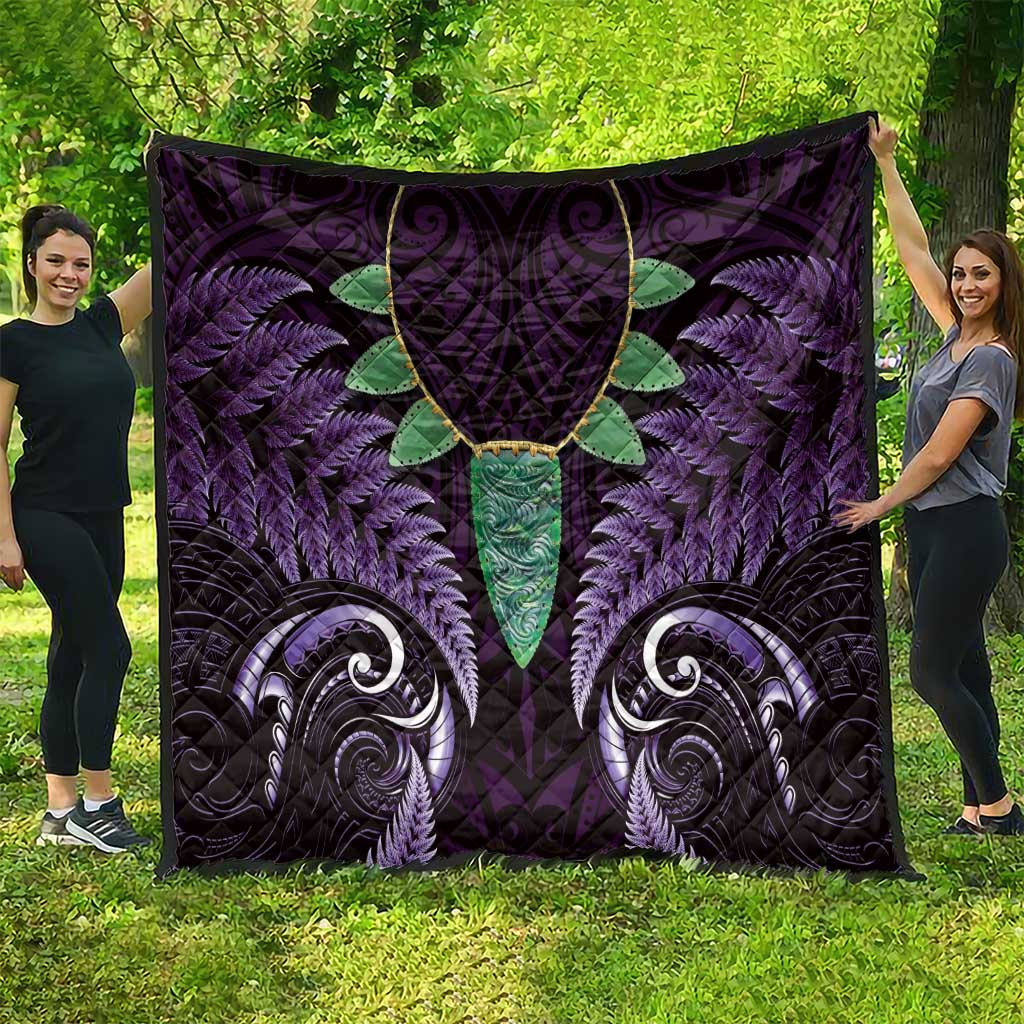 Aotearoa Pounamu Niho Quilt Silver Fern Mix Maori Pattern - Purple