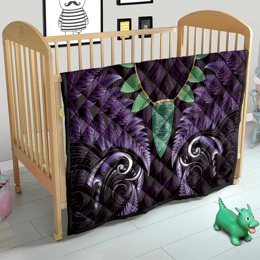 Aotearoa Pounamu Niho Quilt Silver Fern Mix Maori Pattern - Purple