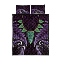Aotearoa Pounamu Niho Quilt Bed Set Silver Fern Mix Maori Pattern - Purple