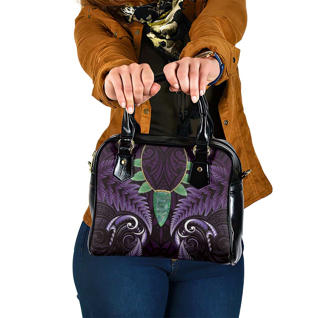 Aotearoa Pounamu Niho Shoulder Handbag Silver Fern Mix Maori Pattern - Purple LT14 One Size Purple - Polynesian Pride