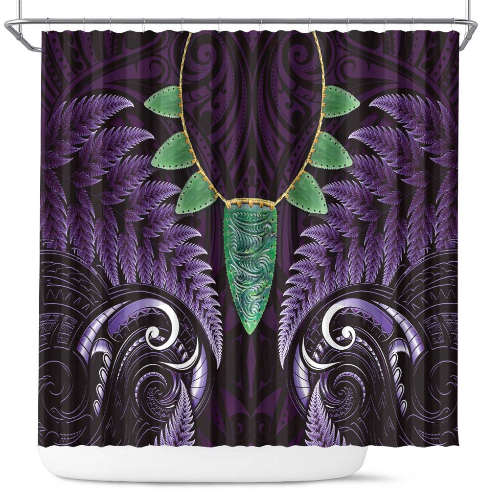 Aotearoa Pounamu Niho Shower Curtain Silver Fern Mix Maori Pattern - Purple LT14 Purple - Polynesian Pride