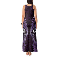 Aotearoa Pounamu Niho Tank Maxi Dress Silver Fern Mix Maori Pattern - Purple LT14 - Polynesian Pride