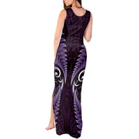 Aotearoa Pounamu Niho Tank Maxi Dress Silver Fern Mix Maori Pattern - Purple LT14 - Polynesian Pride