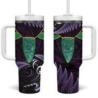 Aotearoa Pounamu Niho Tumbler With Handle Silver Fern Mix Maori Pattern - Purple LT14 One Size: 40 oz Purple - Polynesian Pride