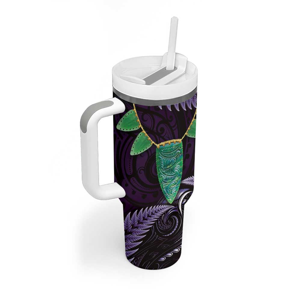 Aotearoa Pounamu Niho Tumbler With Handle Silver Fern Mix Maori Pattern - Purple LT14 - Polynesian Pride