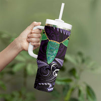Aotearoa Pounamu Niho Tumbler With Handle Silver Fern Mix Maori Pattern - Purple LT14 - Polynesian Pride