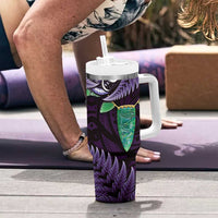 Aotearoa Pounamu Niho Tumbler With Handle Silver Fern Mix Maori Pattern - Purple LT14 - Polynesian Pride