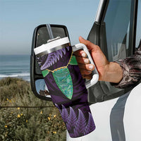Aotearoa Pounamu Niho Tumbler With Handle Silver Fern Mix Maori Pattern - Purple LT14 - Polynesian Pride