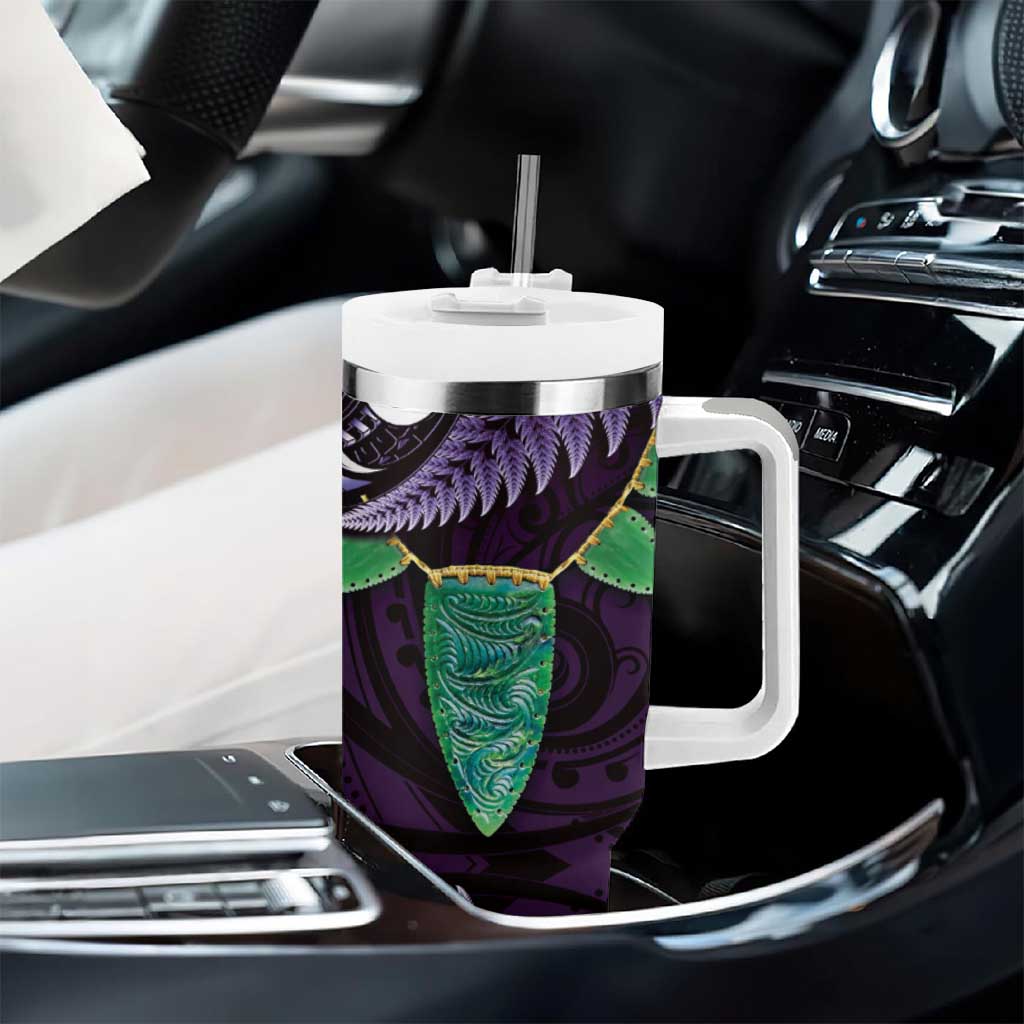 Aotearoa Pounamu Niho Tumbler With Handle Silver Fern Mix Maori Pattern - Purple LT14 - Polynesian Pride
